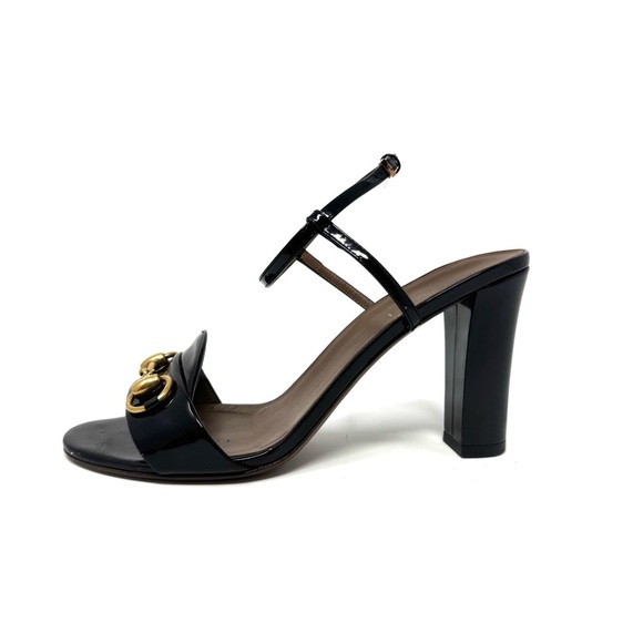 Gucci Horsebit Black Patent Leather Platform Sandals – Ankle Strap Peep Toe 7.5 - Picture 4 of 11
